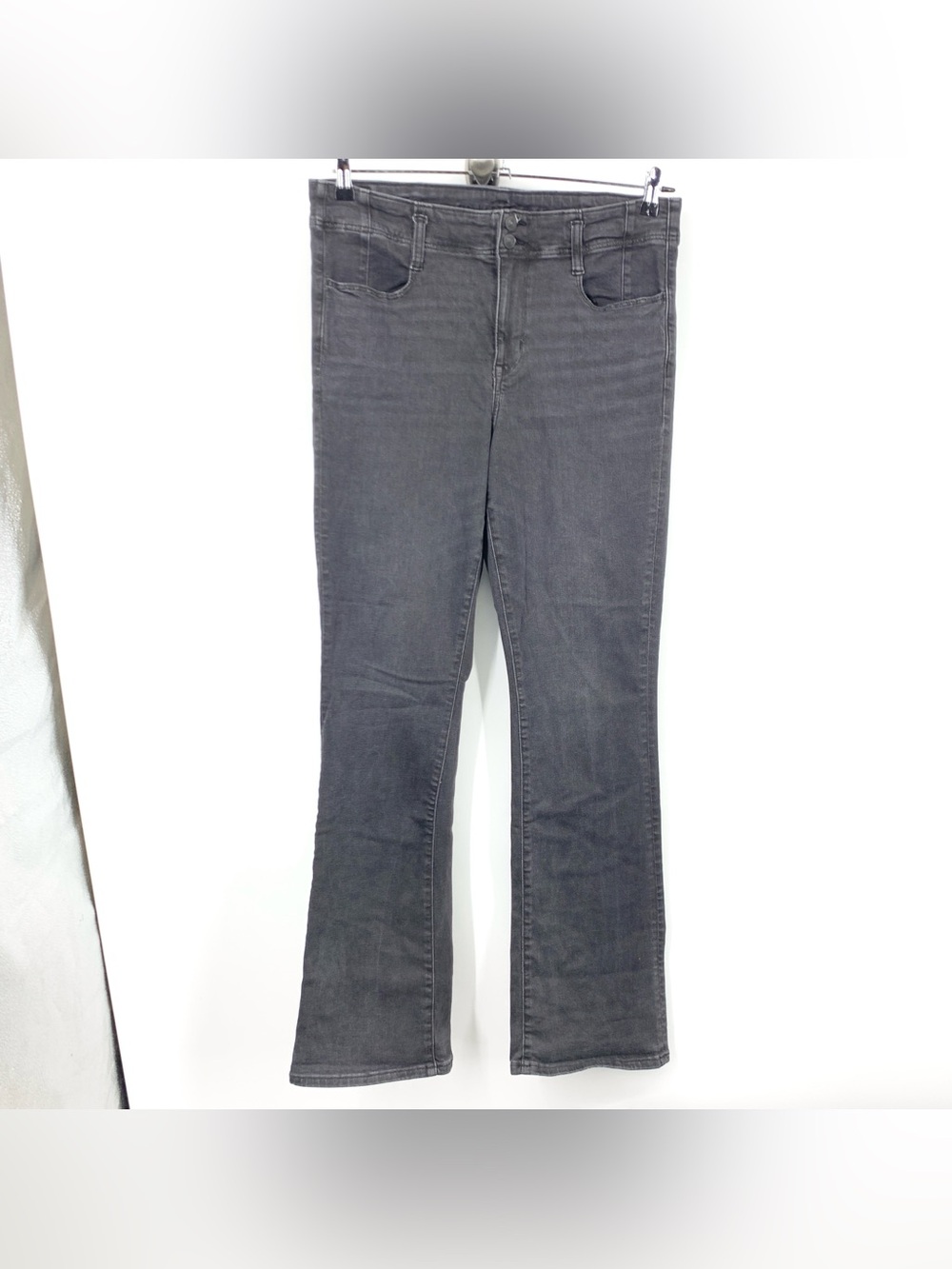 American Eagle Women Size 14 Long Jeans Black Pants High Rise Skinny Kick Boot